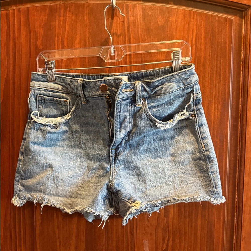 BKE Light Wash Distressed High-Rise Jean Shorts